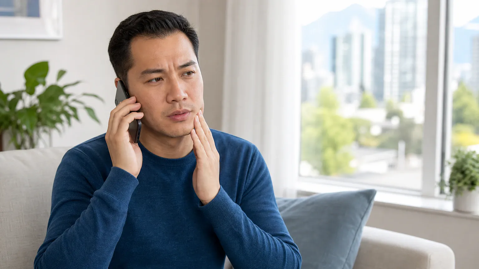 Adult arranging a dental appointment for tooth discomfort
